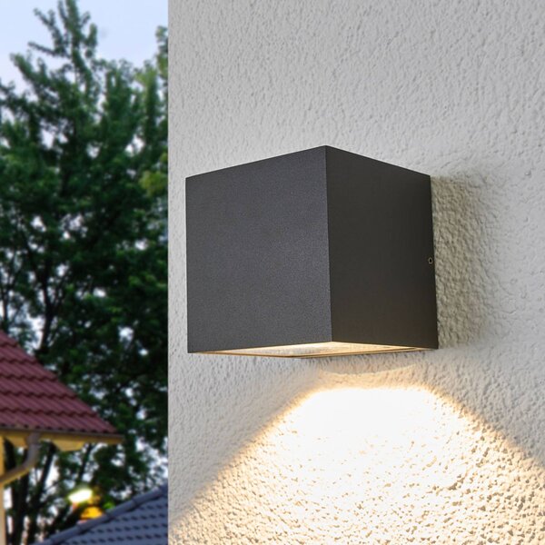 Lucande LED kültéri fali lámpa Merjem, 12 cm, lefelé, IP54, Alu / szürke / cink, Alumínium, Modern