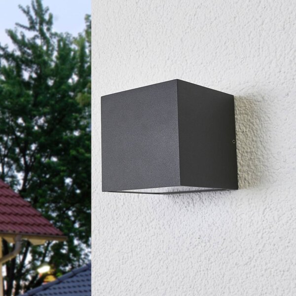 Lucande LED kültéri fali lámpa Merjem, 12 cm, lefelé, IP54, Alu / szürke / cink, Alumínium, Modern