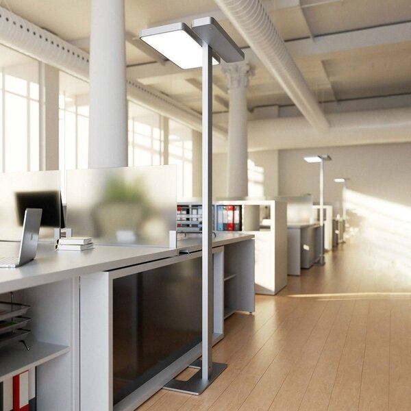Arcchio LED irodai állólámpa Aila, ezüst, nappali fényérzékelővel, dimmelhető, Alu / szürke / cink, Dolgozószoba / Iroda, Alumínium, Modern