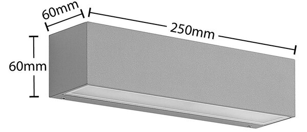 Lucande Lengo 25 cm-es ezüst színű LED kültéri fali lámpa, felfelé/lefelé, Alu / szürke / cink, Alumínium, Modern