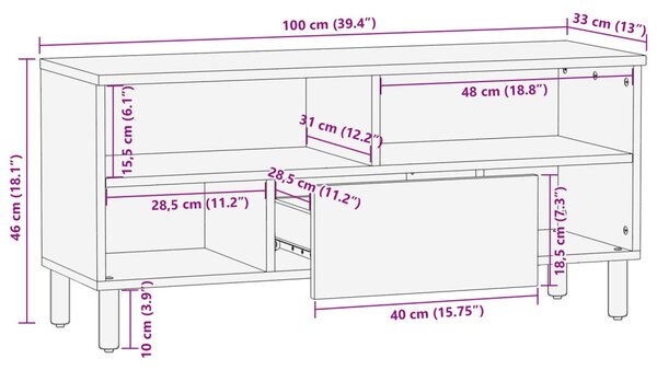 TV állvány 100x33,5x46 cm Tömör akácfából