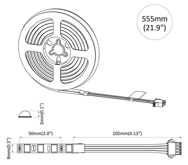 LED szalag 2 pcs Fekete és Átlátszó 450 mm Réz és műanyag