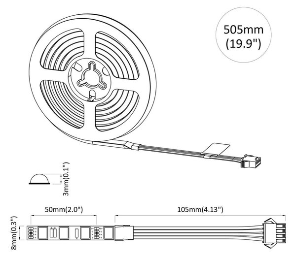 LED szalag 2 pcs Fekete és Átlátszó 400 mm Réz és műanyag