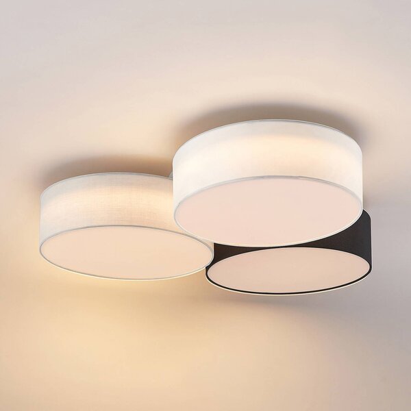 Lindby Janita LED-es mennyezeti lámpa, 3 lámpás, három színű, dimmelhető, Fekete, Nappali / Étkező, Textil / szövet / selyem, Modern