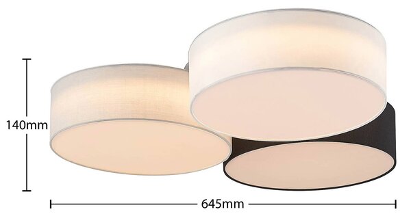 Lindby Janita LED-es mennyezeti lámpa, 3 lámpás, három színű, dimmelhető, Fekete, Nappali / Étkező, Textil / szövet / selyem, Modern