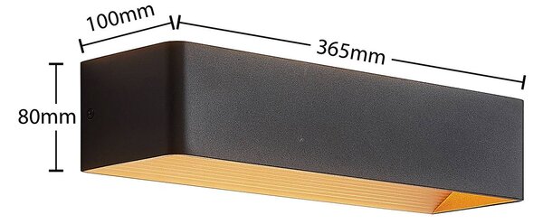 Arcchio LED fali lámpa Karam, 37 cm, fekete, fém, fel/le, dimmelhető, Fekete, Nappali / Étkező, Alumínium, Modern