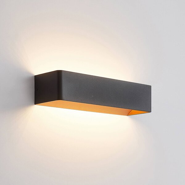Arcchio LED fali lámpa Karam, 37 cm, fekete, fém, fel/le, dimmelhető, Fekete, Nappali / Étkező, Alumínium, Modern
