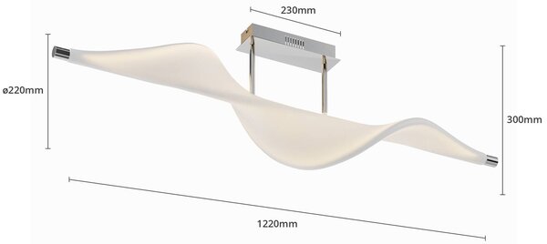Lucande LED-es mennyezeti lámpa Edano, 122 cm, fehér, textil, fényerőszabályzó, dimmelhető, Fehér / opál, Nappali / Étkező, Textil / szövet / selyem, Modern