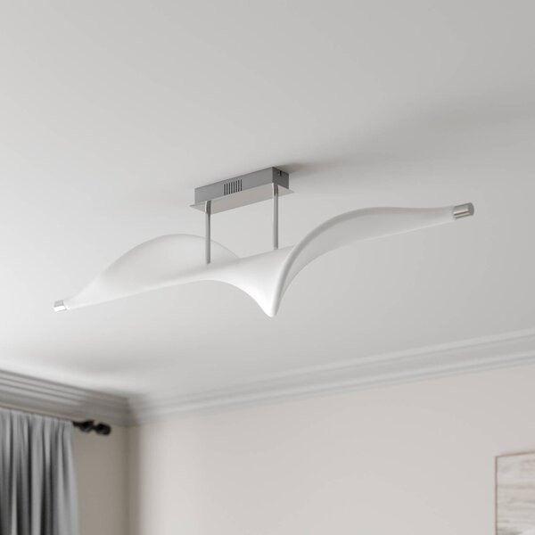 Lucande LED-es mennyezeti lámpa Edano, 122 cm, fehér, textil, fényerőszabályzó, dimmelhető, Fehér / opál, Nappali / Étkező, Textil / szövet / selyem, Modern