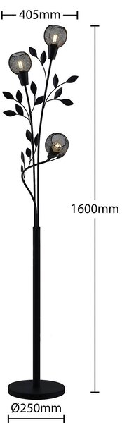 Lindby Florentine álló lámpa Kanye, 160 cm, fekete, 3 izzós., Fekete, Nappali / Étkező, fém, Firenzei