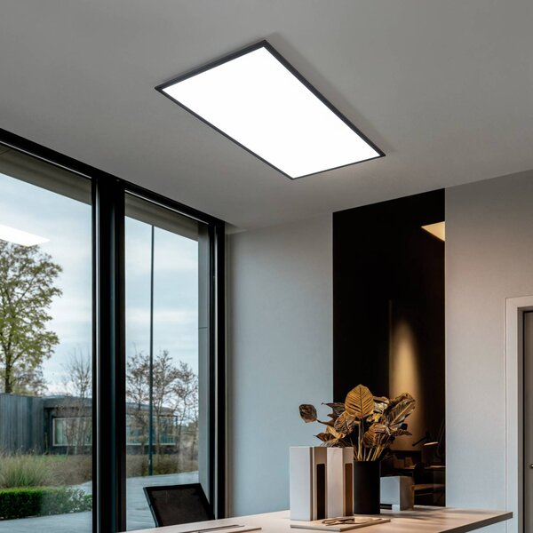 Lindby LED panel Nelios, 120 x 60 cm, CCT, fekete, fém, dimmelhető, Fekete, Konyha, Alumínium, Modern