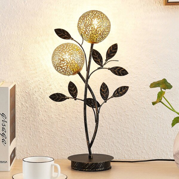 Lucande Evory asztali lámpa, 48 cm, 2-lámpás, fekete/arany, G9, Fekete, Nappali / Étkező, fém, Firenzei