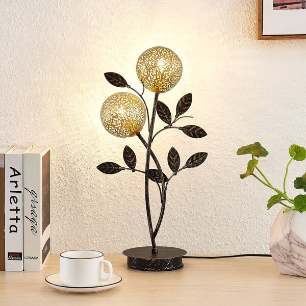 Lucande Evory asztali lámpa, 48 cm, 2-lámpás, fekete/arany, G9, Fekete, Nappali / Étkező, fém, Firenzei