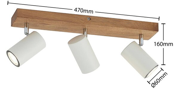 Lindby Maniva mennyezeti spotlámpa, 44 cm, 3 lámpás, fehér, GU10, dimmelhető, Világos fa, Nappali / Étkező, Fa, Modern
