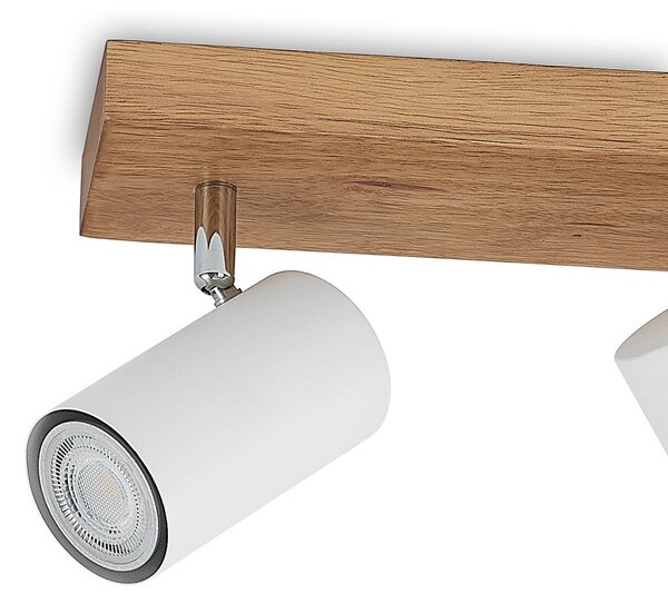 Lindby Maniva mennyezeti spotlámpa, 44 cm, 3 lámpás, fehér, GU10, dimmelhető, Világos fa, Nappali / Étkező, Fa, Modern