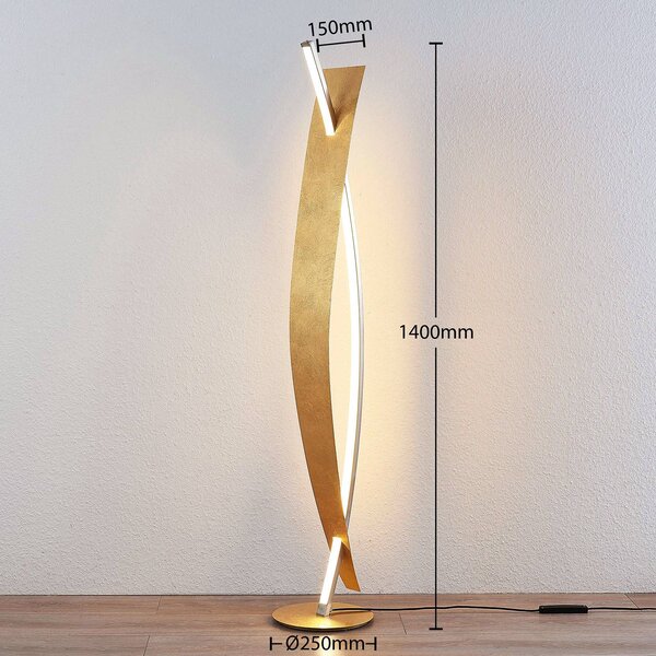 Lucande LED állólámpa Marija, arany színű, fényerőszabályzó, 140 cm, dimmelhető, Sárgaréz / arany, Nappali / Étkező, fém, Modern