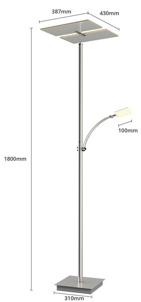 Lucande LED álló világítás Parthena, nikkel, fém, 180 cm, dimmelhető, Alu / szürke / cink, Nappali / Étkező, fém, Modern