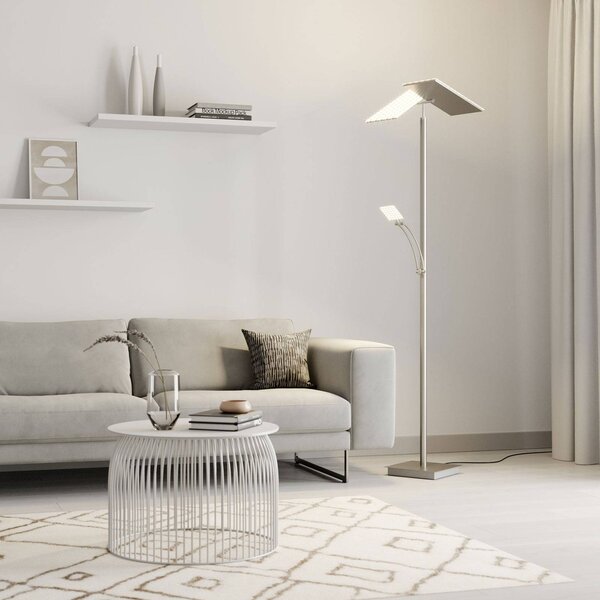 Lucande LED álló világítás Parthena, nikkel, fém, 180 cm, dimmelhető, Alu / szürke / cink, Nappali / Étkező, fém, Modern