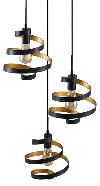 Lindby Colten függőlámpa, Ø 50 cm, 3-as lámpa, fekete, arany, dimmelhető, Fekete, Nappali / Étkező, fém, Dizájn