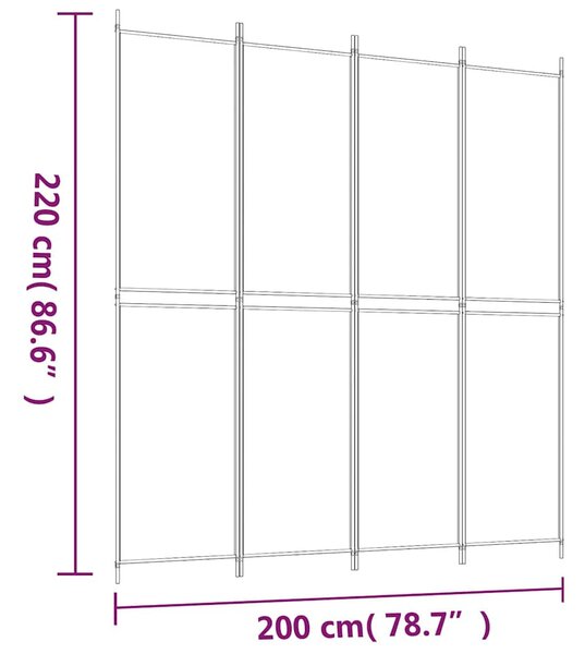 4 paneles fekete szövet térelválasztó 200x220 cm