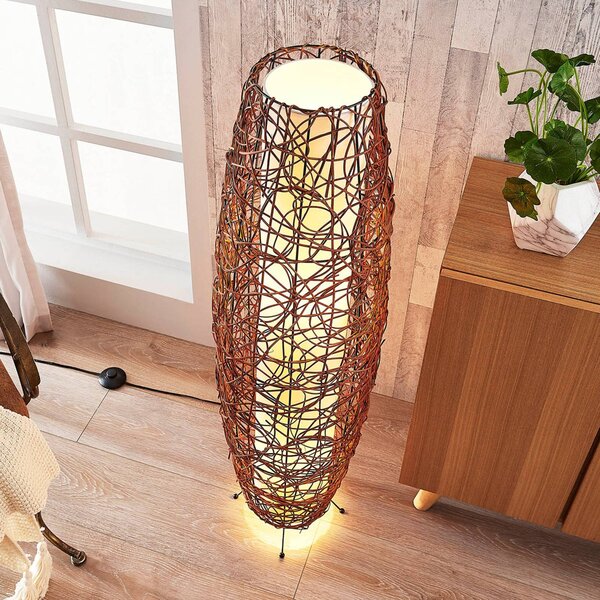 Lindby állólámpa Nias, magasság 111 cm, rattan, textil, Barna / rozsda, Nappali / Étkező, Fa, Modern