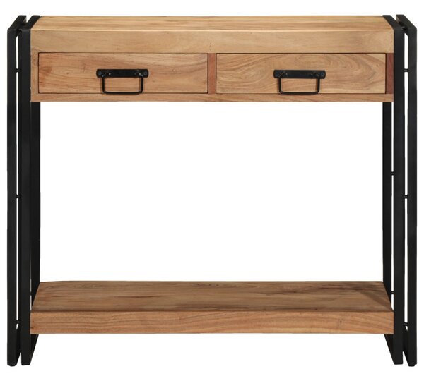 Kisasztal Fekete 90x33x75 cm Tömör akácfa és fém