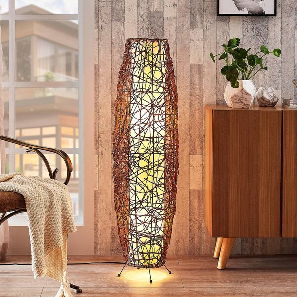 Lindby állólámpa Nias, magasság 111 cm, rattan, textil, Barna / rozsda, Nappali / Étkező, Fa, Modern