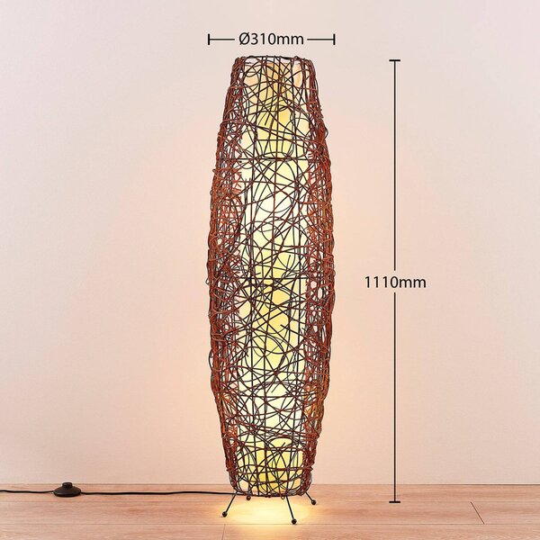 Lindby állólámpa Nias, magasság 111 cm, rattan, textil, Barna / rozsda, Nappali / Étkező, Fa, Modern