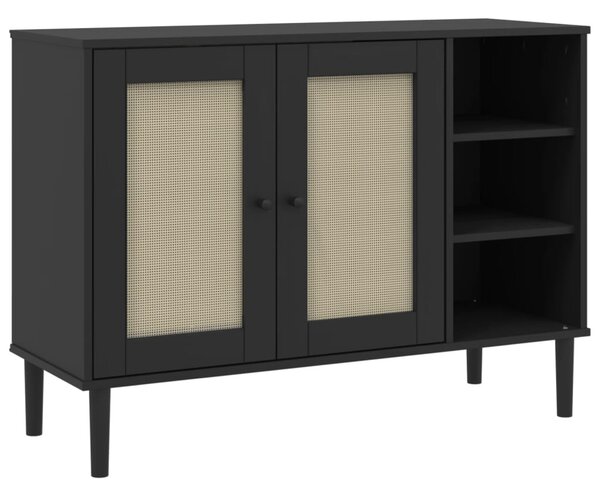SENJA fekete rattan hatású tálalószekrény 112 x 40 x 80 cm