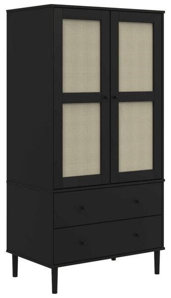 SENJA fekete rattanhatású ruhásszekrény 90 x 55 x 175 cm