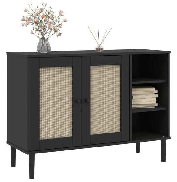 SENJA fekete rattan hatású tálalószekrény 112 x 40 x 80 cm