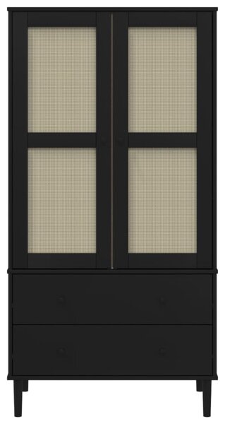 SENJA fekete rattanhatású ruhásszekrény 90 x 55 x 175 cm