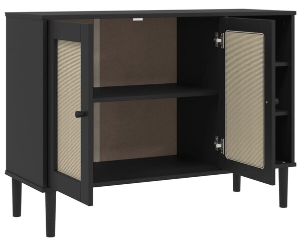 SENJA fekete rattan hatású tálalószekrény 112 x 40 x 80 cm