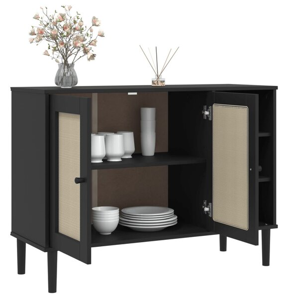 SENJA fekete rattan hatású tálalószekrény 112 x 40 x 80 cm