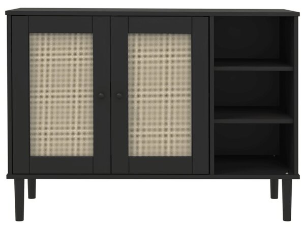 SENJA fekete rattan hatású tálalószekrény 112 x 40 x 80 cm