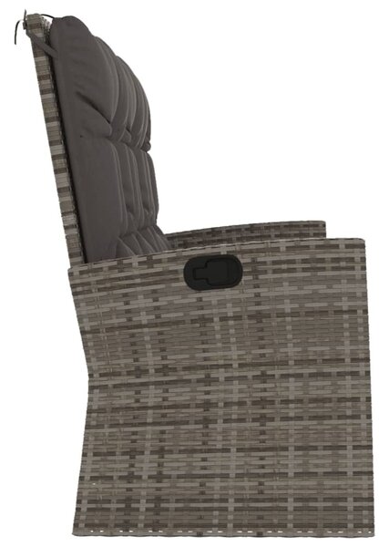 Szürke polyrattan dönthető kerti pad párnával 173 cm