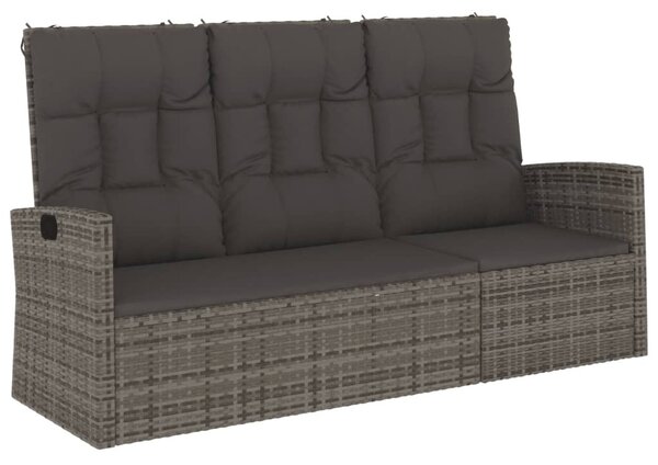 Szürke polyrattan dönthető kerti pad párnával 173 cm