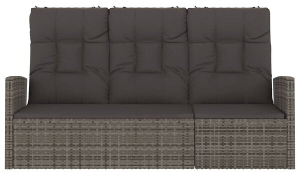 Szürke polyrattan dönthető kerti pad párnával 173 cm