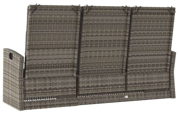 Szürke polyrattan dönthető kerti pad párnával 173 cm