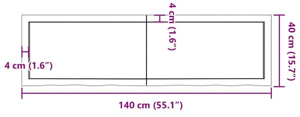 Világosbarna kezelt tömör tölgyfa fali polc 140 x 40 x (2-4) cm