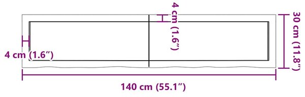 Világosbarna kezelt tömör tölgyfa fali polc 140 x 30 x (2-4) cm