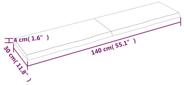 Világosbarna kezelt tömör tölgyfa fali polc 140 x 30 x (2-4) cm