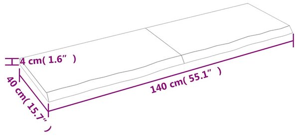 Világosbarna kezelt tömör tölgyfa fali polc 140 x 40 x (2-4) cm