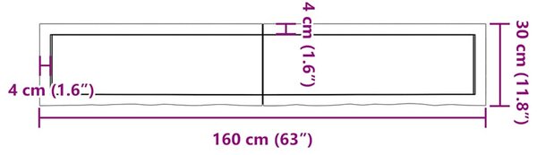 Világosbarna kezelt tömör tölgyfa fali polc 160 x 30 x (2-4) cm