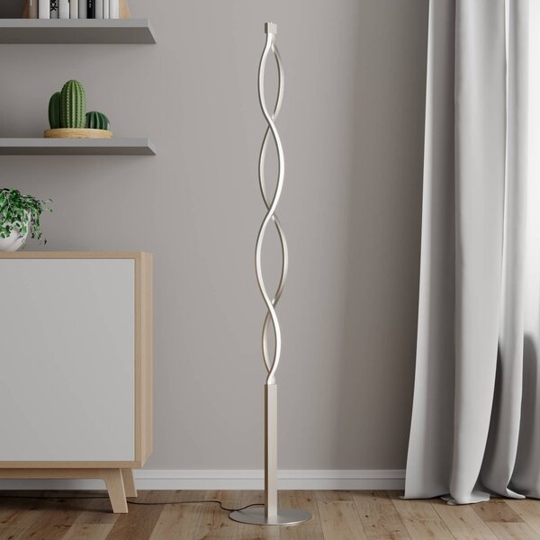 Lindby Auron LED-es állólámpa, nikkel színű, fém, érintésvezérlésű dimmerrel, dimmelhető, Alu / szürke / cink, Nappali / Étkező, Műanyag, Modern