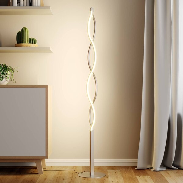 Lindby Auron LED-es állólámpa, nikkel színű, fém, érintésvezérlésű dimmerrel, dimmelhető, Alu / szürke / cink, Nappali / Étkező, Műanyag, Modern