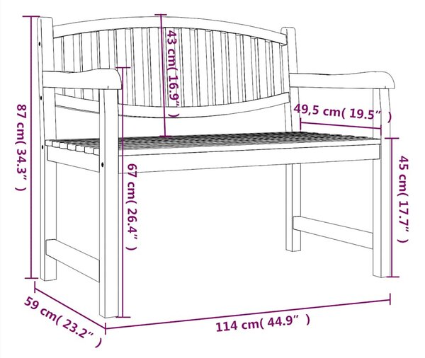 Tömör tíkfa kerti pad 114 x 59 x 87 cm