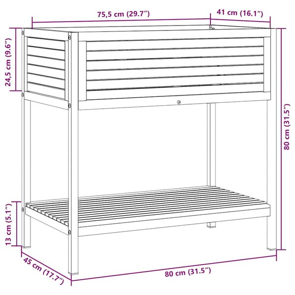 VidaXL tömör akácfa és acél kerti virágtartó polccal 80 x 45 x 80 cm