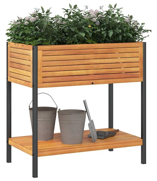 VidaXL tömör akácfa és acél kerti virágtartó polccal 80 x 45 x 80 cm