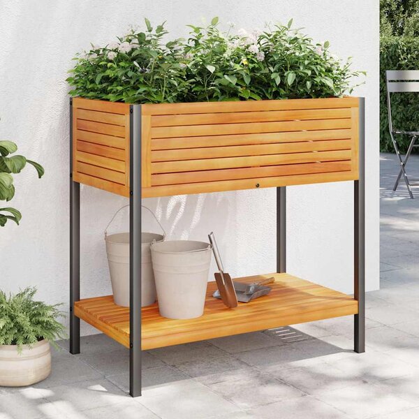 VidaXL tömör akácfa és acél kerti virágtartó polccal 80 x 45 x 80 cm